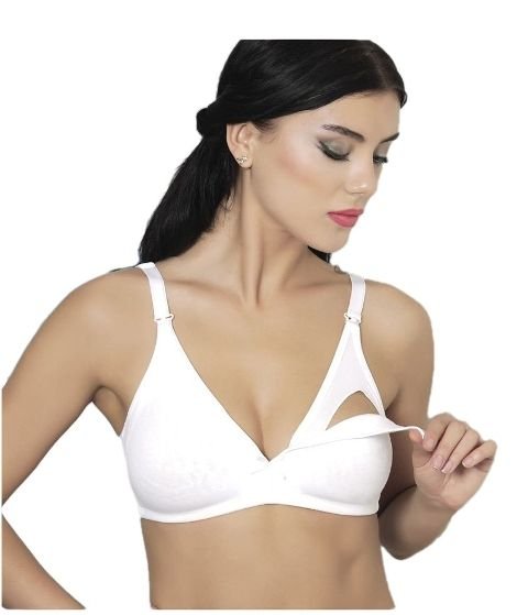 Tek Elle Açılabilen Klipsli Pamuklu Emzirme Sütyeni Moonlight 10876 - Beyaz