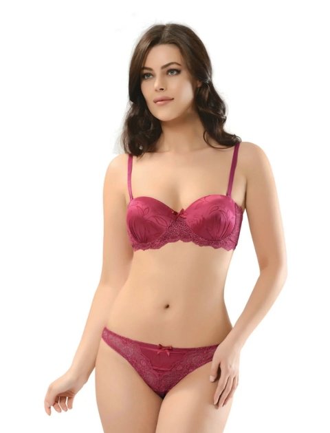 NBB Dantel Detaylı Push-Up Straplez Sütyen String Takım NBB 4440