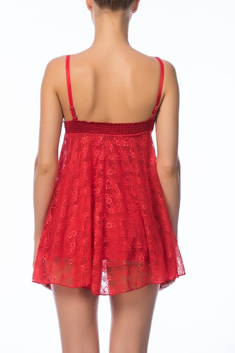 Saten Dantel Kısa Gecelik NBB 3963 - Kırmızı