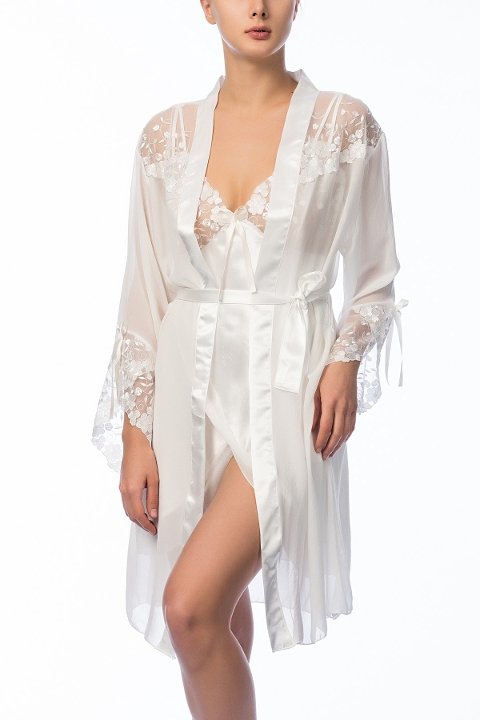 NBB Saten Dantel Biye Detaylı Gecelik Sabahlık Takım NBB 3820 - Görsel 4