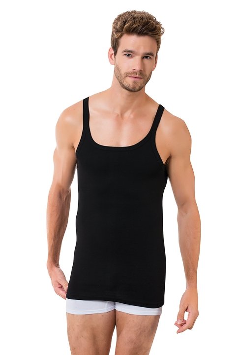 Öztaş Pamuklu Ribana V Yaka Siyah Atlet Öztaş 1094