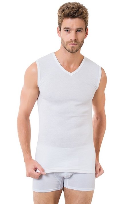 Ribana Kolsuz V Yaka Erkek Atlet Öztaş 1056 - Beyaz