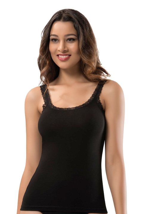 Pamuklu Dantelli Kaşkorse Atlet Erdem 2116 - Siyah