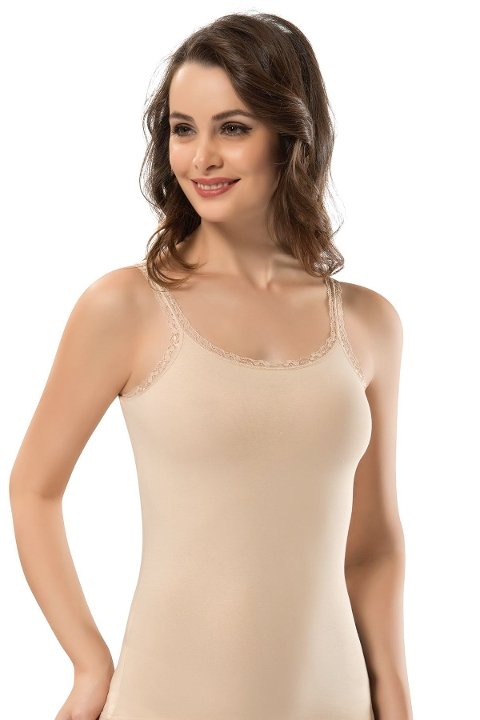 Pamuklu Dantelli Kaşkorse Atlet Erdem 2116 - Ten