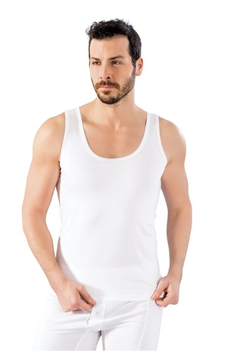 Pamuklu Elastan Kısa Kol Erkek Atlet Lüx DRM 155 - Beyaz