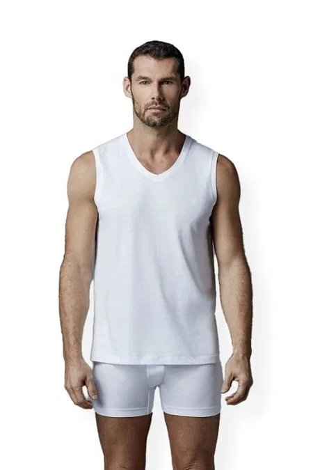 Pamuklu V Yaka Kolsuz T-Shirt 2'li Set Dagi 1070 - Beyaz