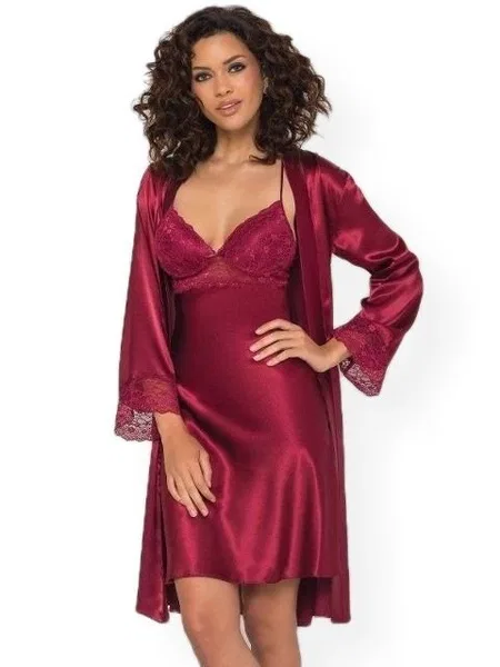 Pierre Cardin 4285 Saten Gecelik Sabahlık Takım - Bordo