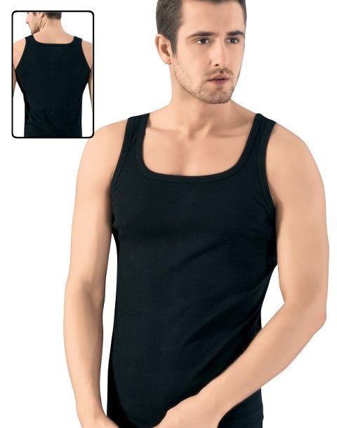 Pamuklu Ribana Erkek Atlet Siyah Lüx DRM 154 - Siyah