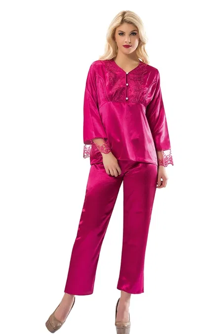 Fuşyadan Tasarlanmış Saten Pijama Takımı Sistina 1595 - Fuşya