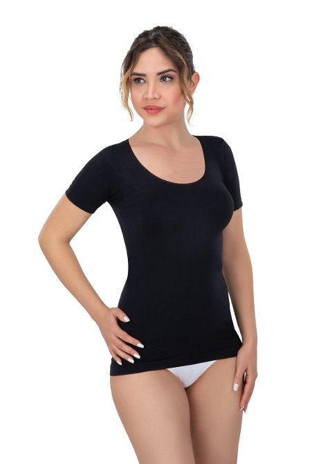Dikişsiz Yarım Kol Atlet Pamuklu Emay 5004 - Siyah