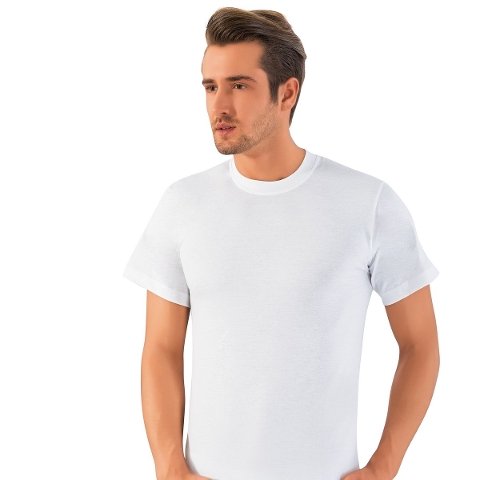 Pamuklu Ribana Sıfır Yaka Erkek Atlet Lüx DRM 179 - Beyaz