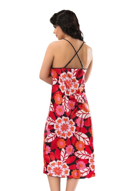 Saten Yırtmaçlı Gecelik Kırmızı Sistina 082 - 2