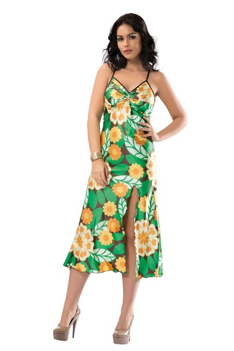 Saten Yırtmaçlı Gecelik Kırmızı Sistina 082 - Görsel