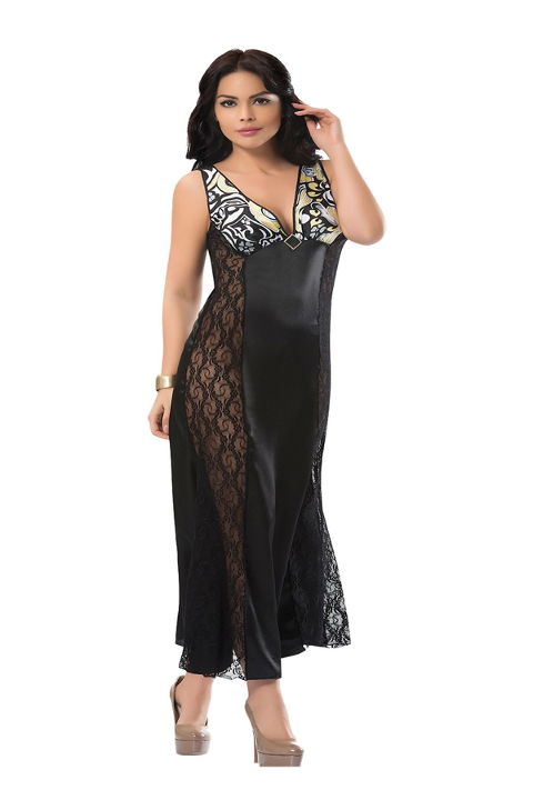 Saten Dantel Biye Askılı Gecelik Sistina 085