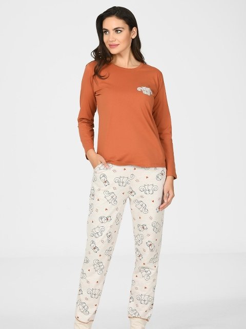 NBB Penye Kumaş Çiçek Desenli Kadın Pijama Takımı NBB 67049