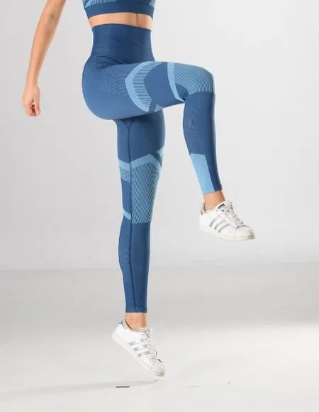 Dikişsiz Soft Spor Kadın Tayt Mavi Miss Fit 34549 - Mavi