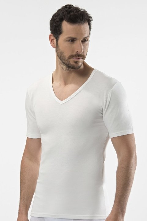 Termal Fırçalı İç Yüzey Kısa Kol T-Shirt Cacharel 1602 - Beyaz