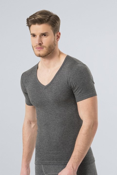 Termal Fırçalı İç Yüzey V Yaka Kısa Kol Tişört Türen 191