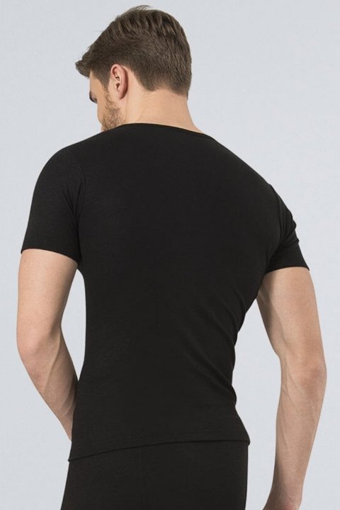 Termal İç Yüzey Fırçalı V Yaka Kısa Kol T-shirt Türen 191 - Siyah