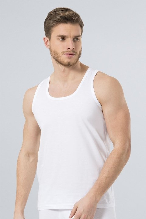 Pamuklu Bantlı Erkek Atlet 2'li Paket Türen 110 - Beyaz