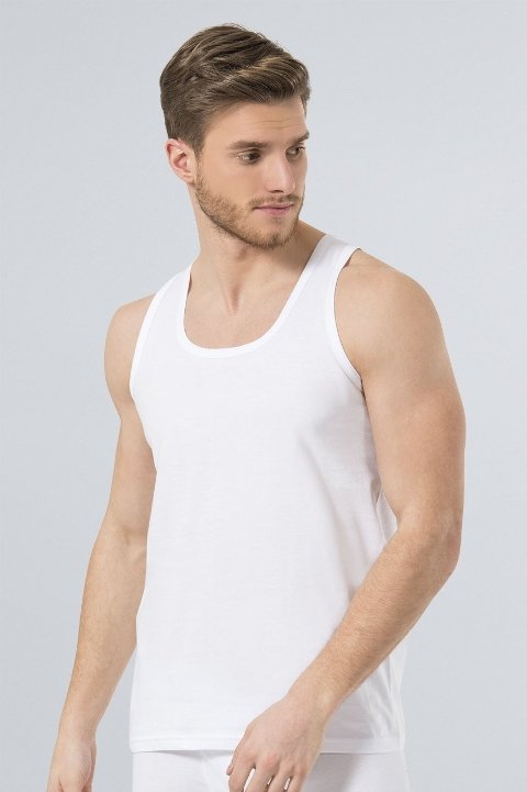 Pamuklu Bantlı Erkek Atlet 2'li Paket Türen 110 - Beyaz