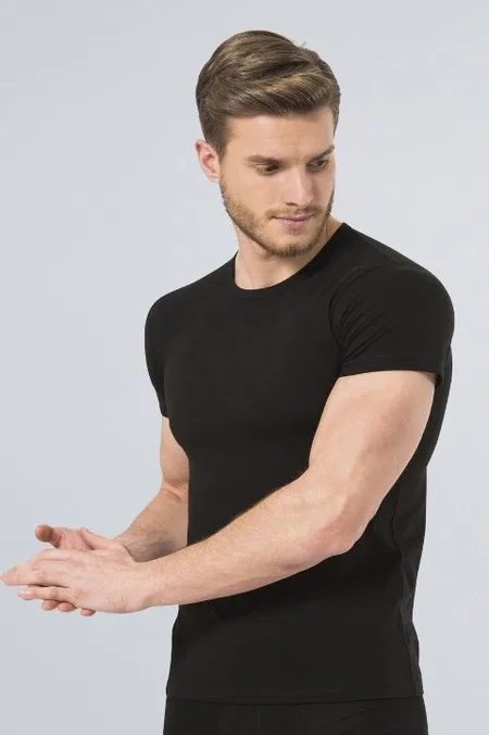 Pamuklu Likralı Kısa Kol T-Shirt Türen 169 - Siyah