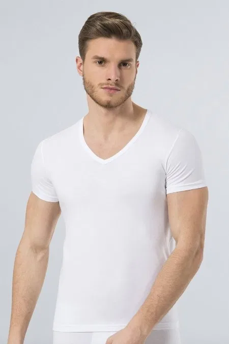 Ribana Kesim Likralı T-Shirt Türen 172 - Beyaz