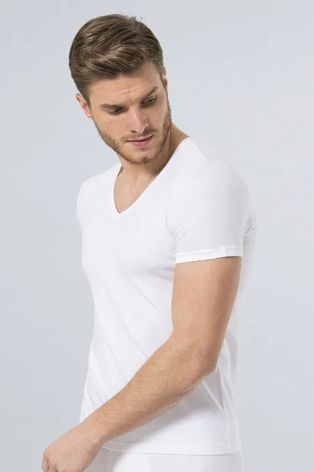 Ribana Kesim Likralı T-Shirt Türen 172 - Beyaz