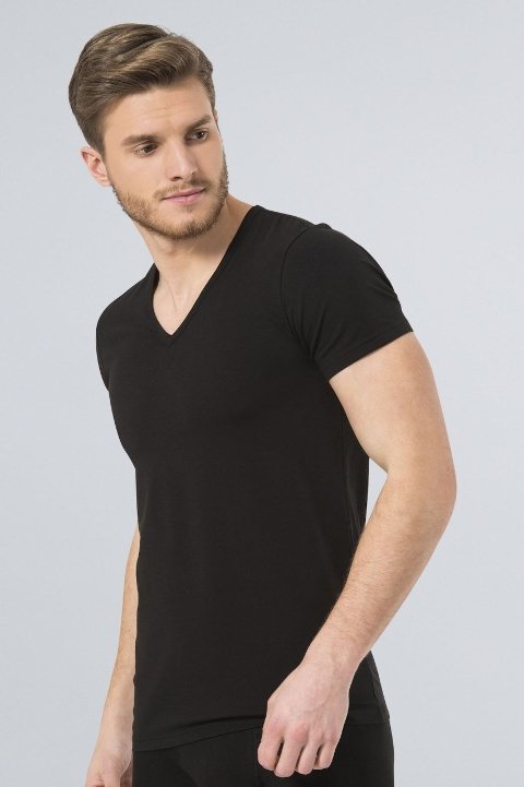 Likralı Siyah V Yaka Erkek Atlet Türen 172 - 2