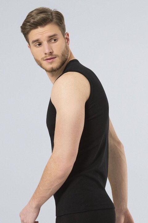 Pamuklu Ribana Askılı Erkek Atlet Türen 134 - Siyah