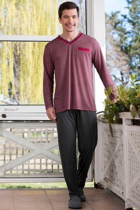 Yeni İnci V Yaka Pamuklu Süprem Erkek Pijama Takımı Yeni İnci 732