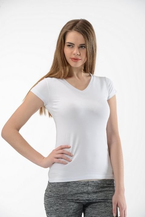Pamuklu Esnek V Yaka Body Anıt 2840 - Beyaz
