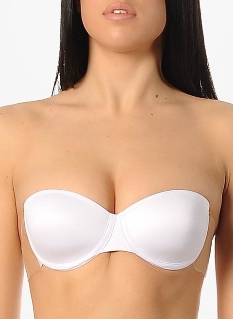 Destekli Yandan Yapıştırma Sırtsız Sütyen Yeni İnci 8004 - Beyaz