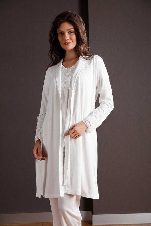 Esnek Bel Bandı ve Emzirme Açıklığı Hamile Pijama Takımı Yeni İnci 109