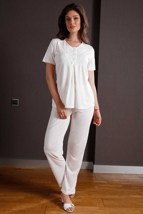 Esnek Bel Bandı ve Emzirme Açıklığı Hamile Pijama Takımı Yeni İnci 109 - 2