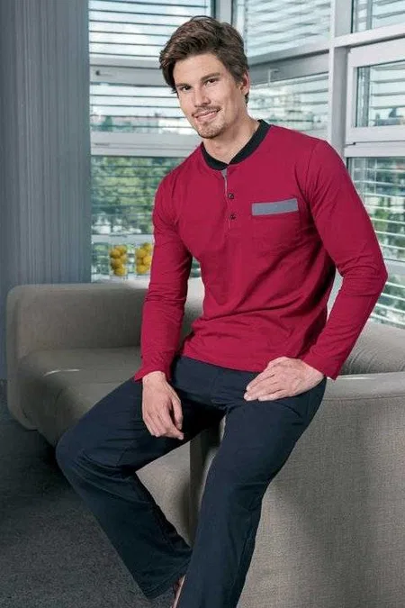 Lacivert Bordo Süprem Erkek Pijama Takımı Yeni İnci 446 - Bordo