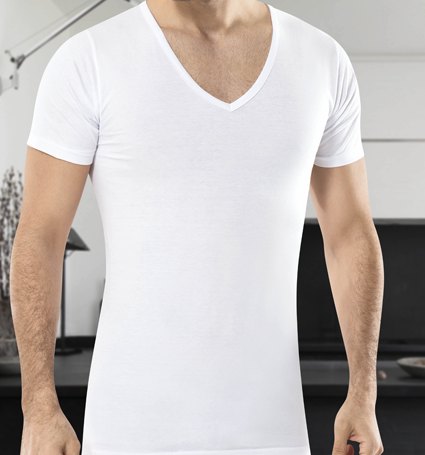 Pamuklu V Yaka Kısa Kol Atlet Anıt 1173 - Beyaz