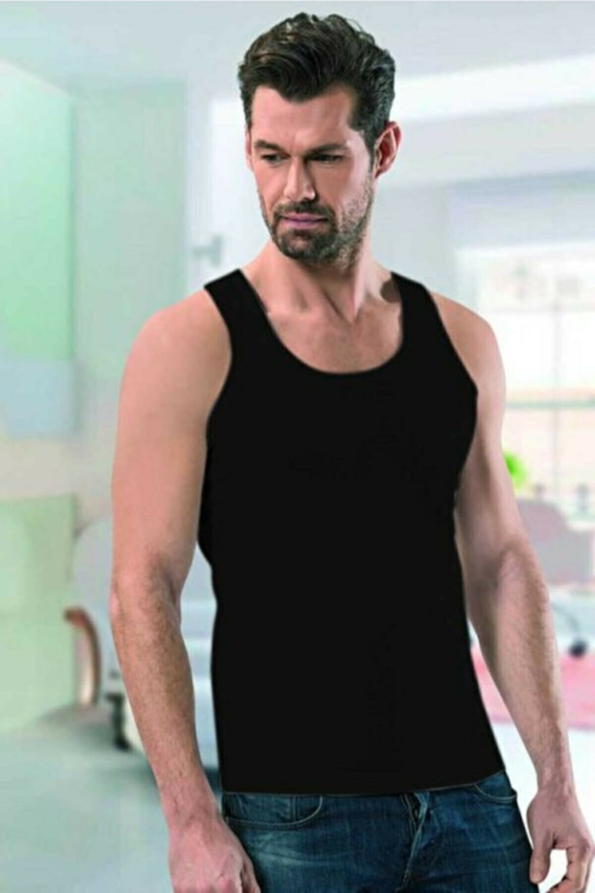 Modal V Yaka Erkek Atlet Siyah Anıt 1176 - Siyah