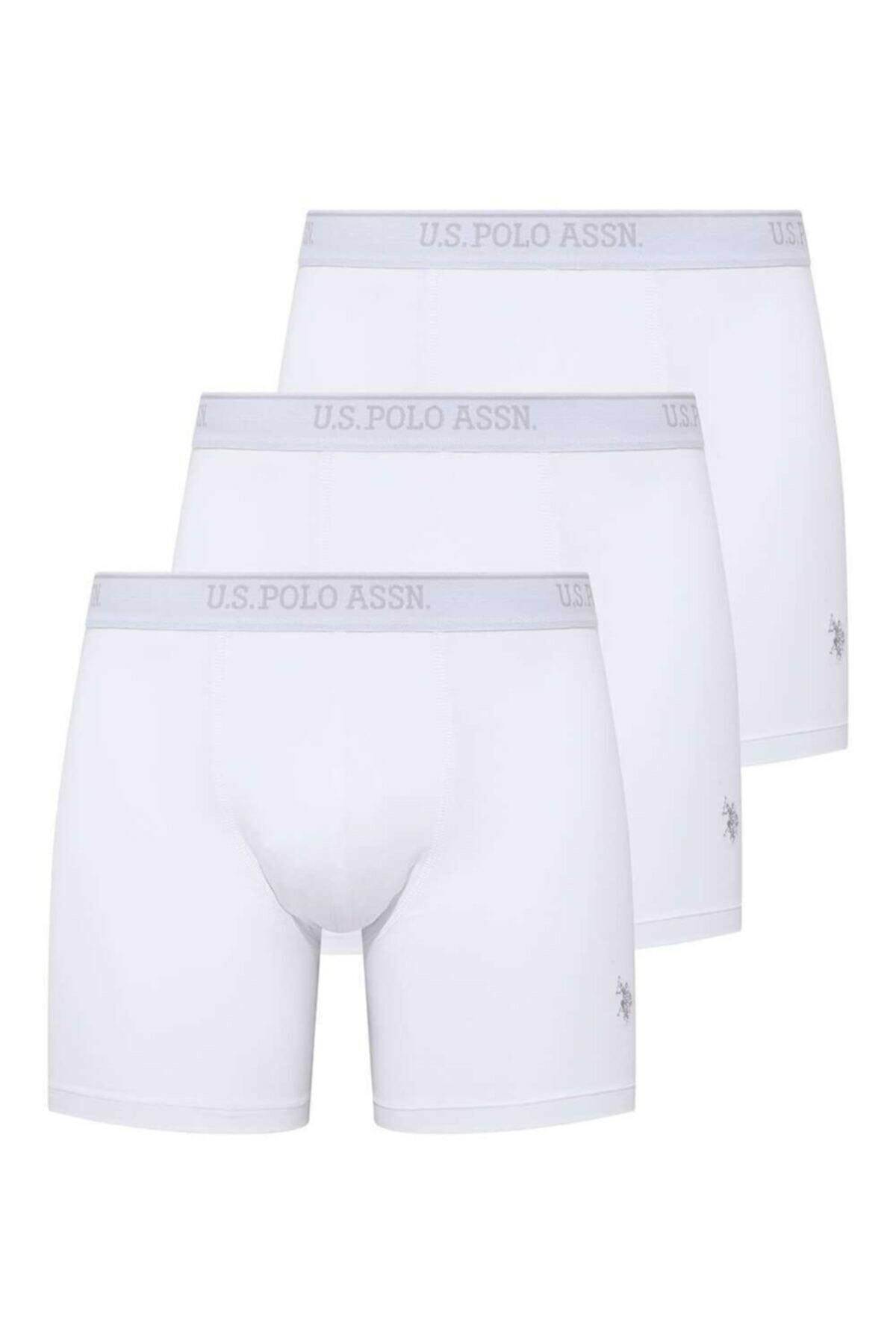 Pamuklu Esnek Bel Lastiği 3 Lü Uzun Paçalı Boxer U.S. Polo Assn. 80454 - Beyaz