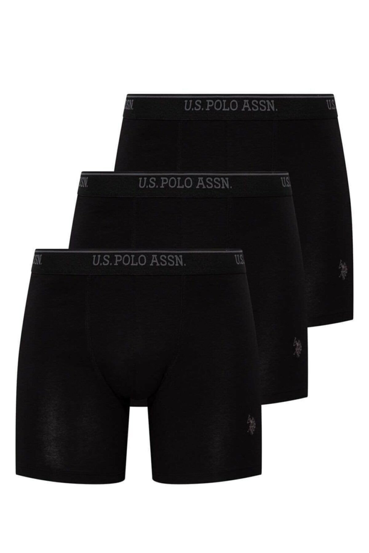 Pamuklu Esnek Bel Lastiği 3 Lü Uzun Paçalı Boxer U.S. Polo Assn. 80454 - Siyah
