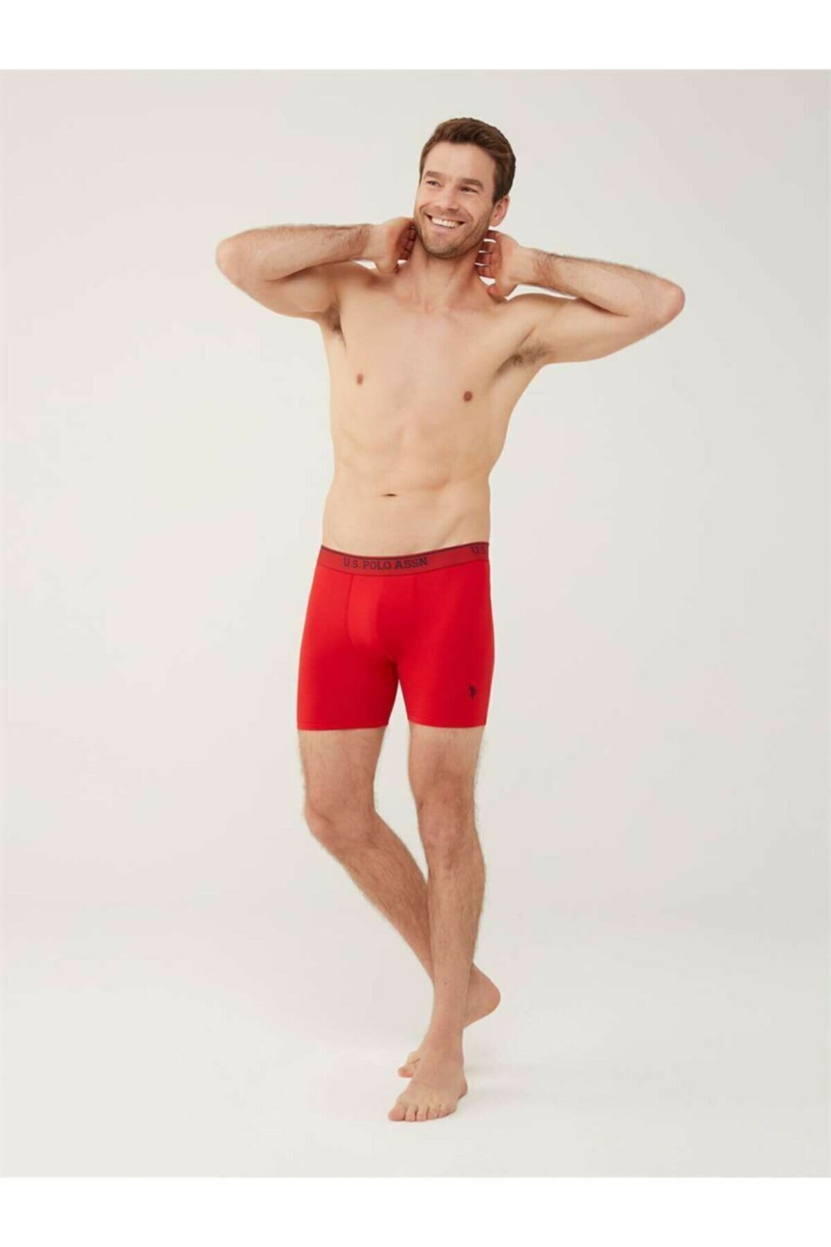 Pamuklu Esnek Bel Lastiği 3 Lü Uzun Paçalı Boxer U.S. Polo Assn. 80454 - Gri-Lacivert-Kırmızı