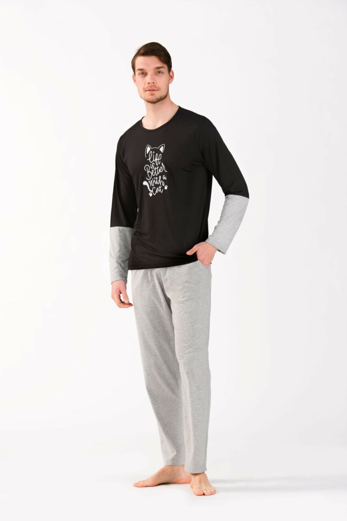 Yeni İnci Uzun Kollu Pamuklu Pijama Takımı Yeni İnci 794