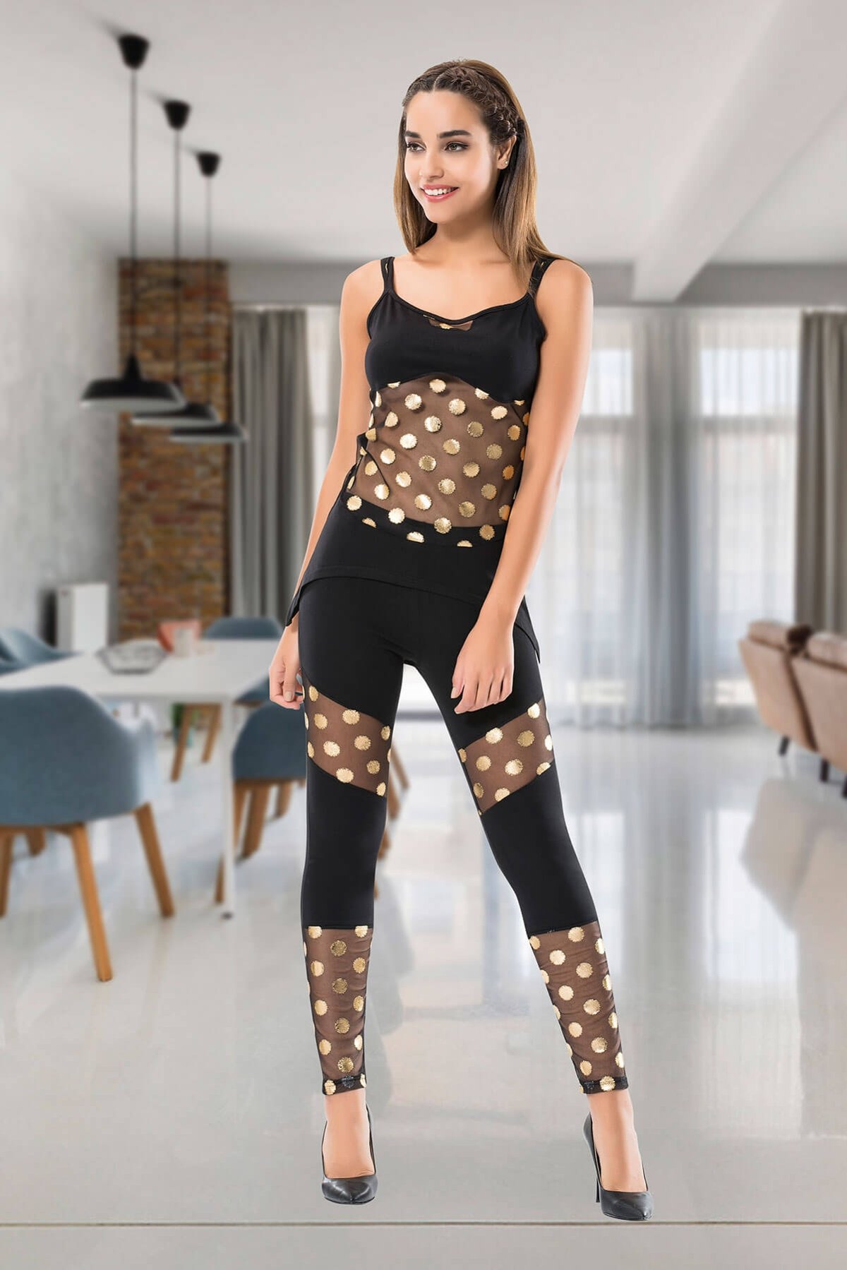 Yüksek Bel Esnek Kadın Tayt Takım Derya 1501 - Siyah