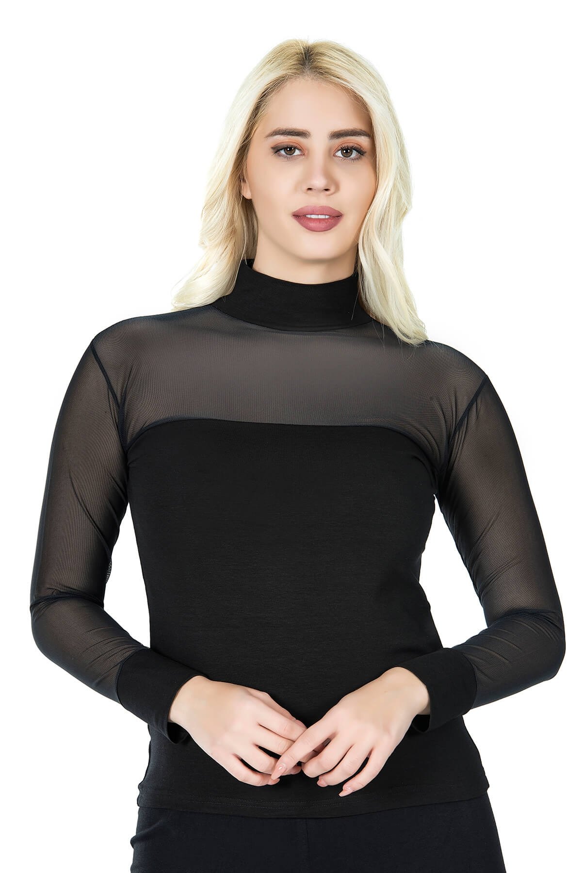 Balıkçı Yaka Transparan Kadın Body Derya Kurşun 296 - Siyah