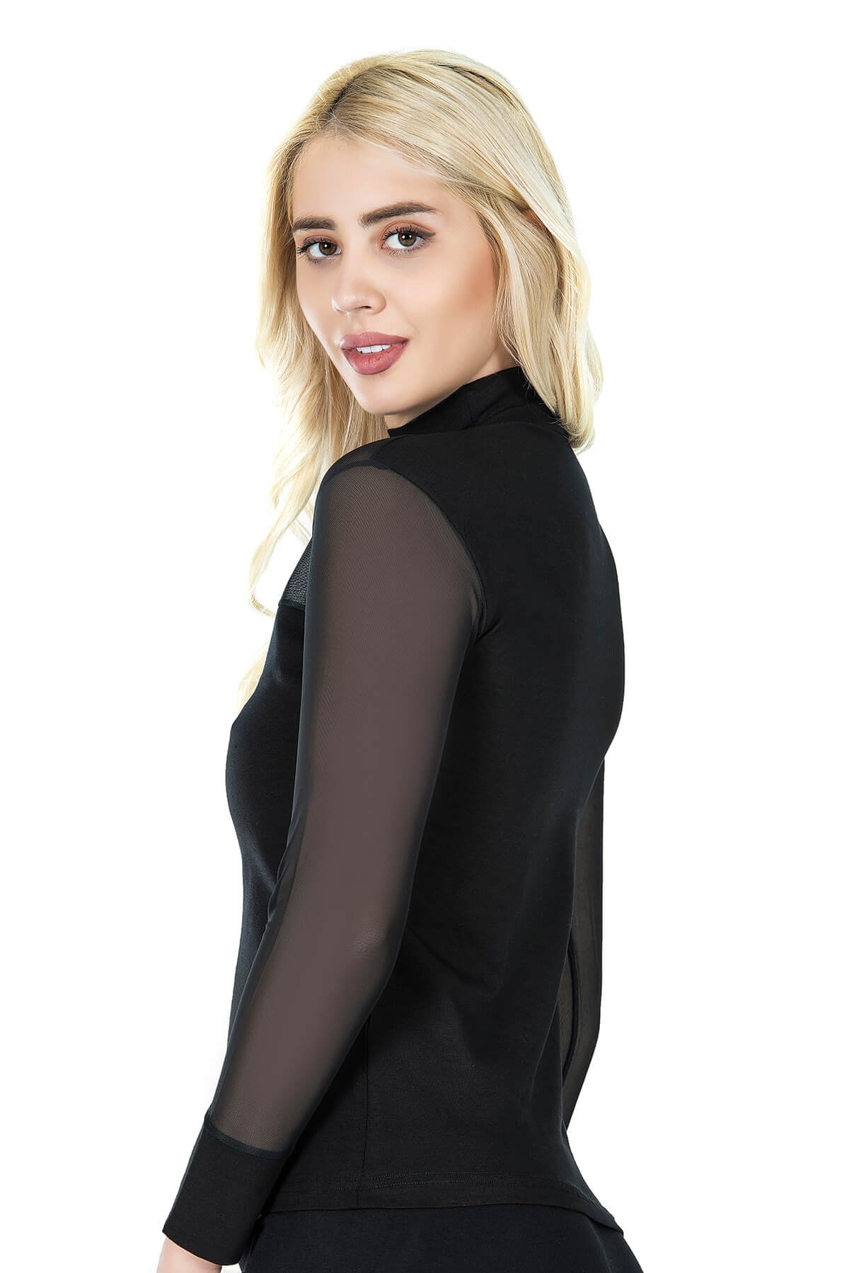 Balıkçı Yaka Transparan Kadın Body Derya Kurşun 296 - Siyah