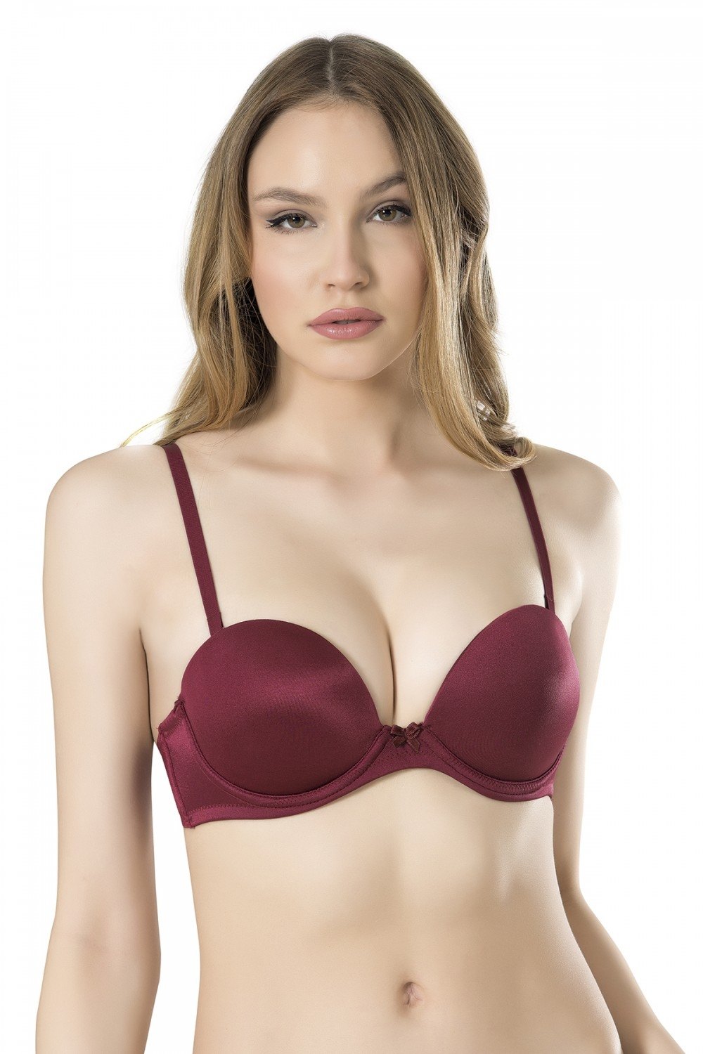 Duble Dolgulu Silikon Bantlı Straplez Sütyen Fabony 3040 - Bordo