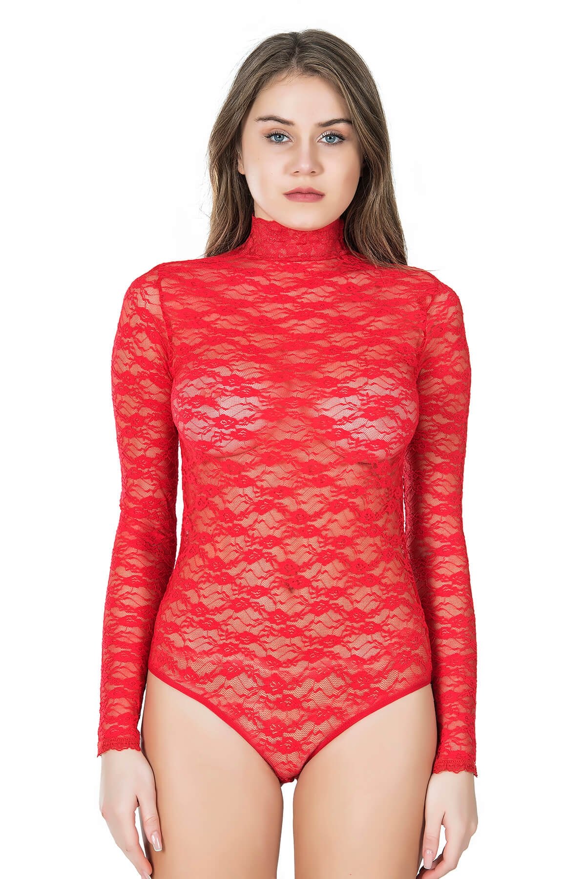 Tek Parça Dantelli Body Kadın Derya 328 - Kırmızı