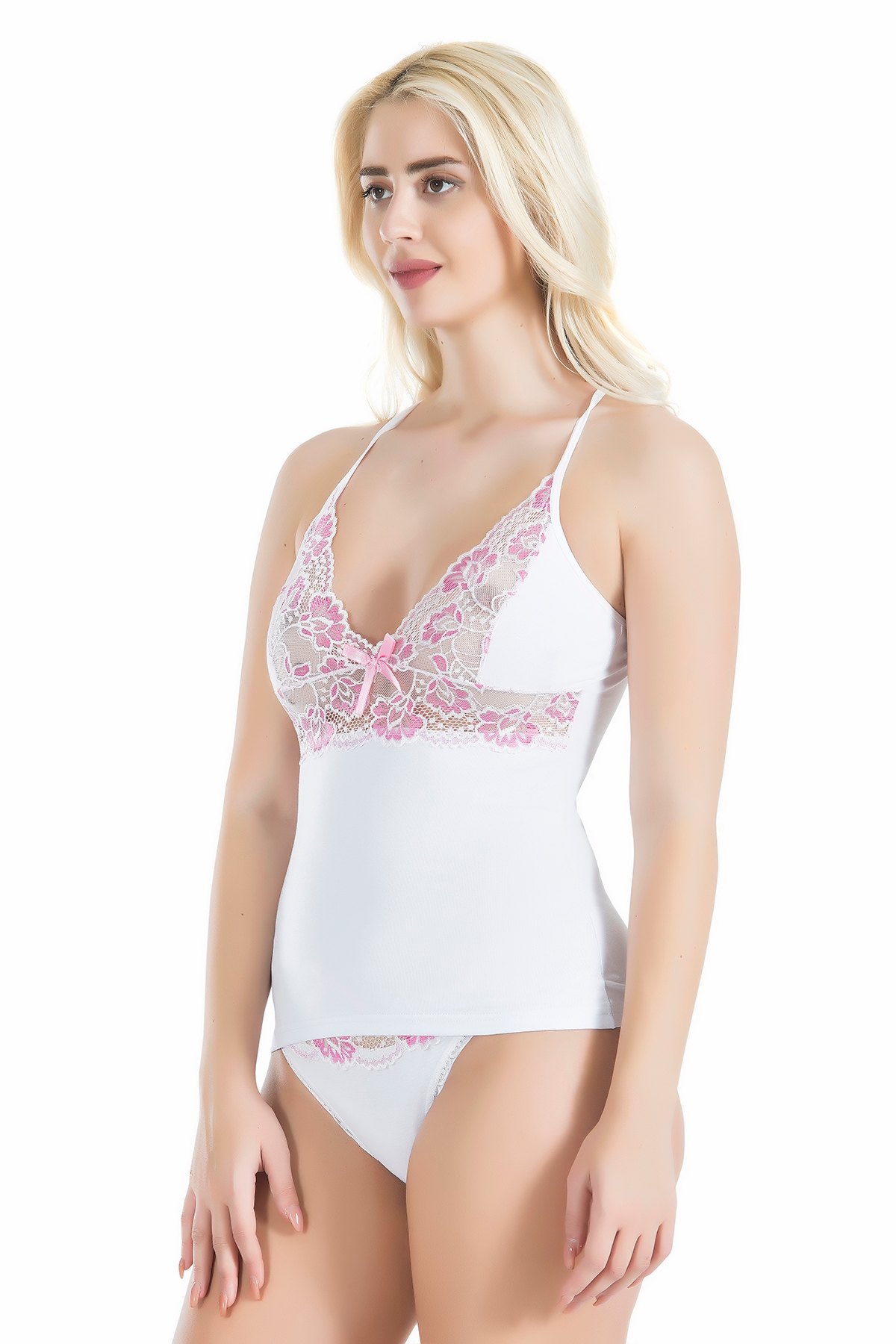 Çapraz Askılı Dantelli Atlet Takımı Derya 080 - Beyaz