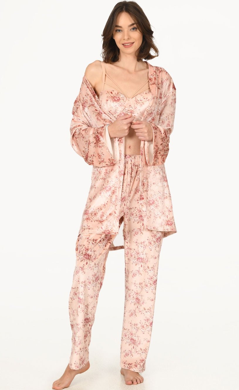 NBB Çiçek Desenli Kadife Pijama Takımı NBB 67203
