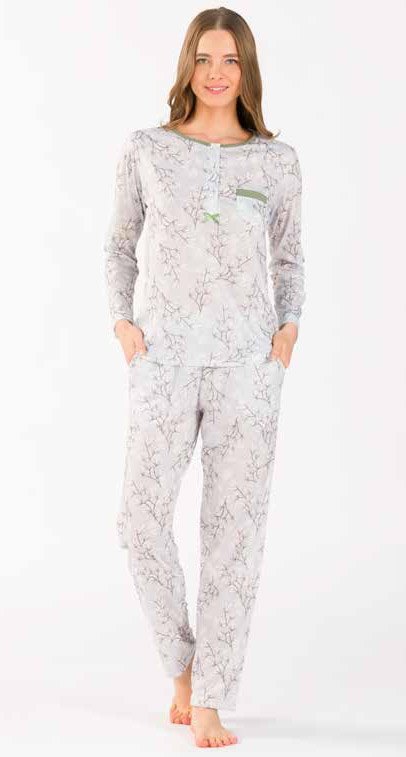 Yeni İnci Çiçek Desenli Pamuklu Uzun Kollu Pijama Takımı Yeni İnci 1755 - Görsel 2